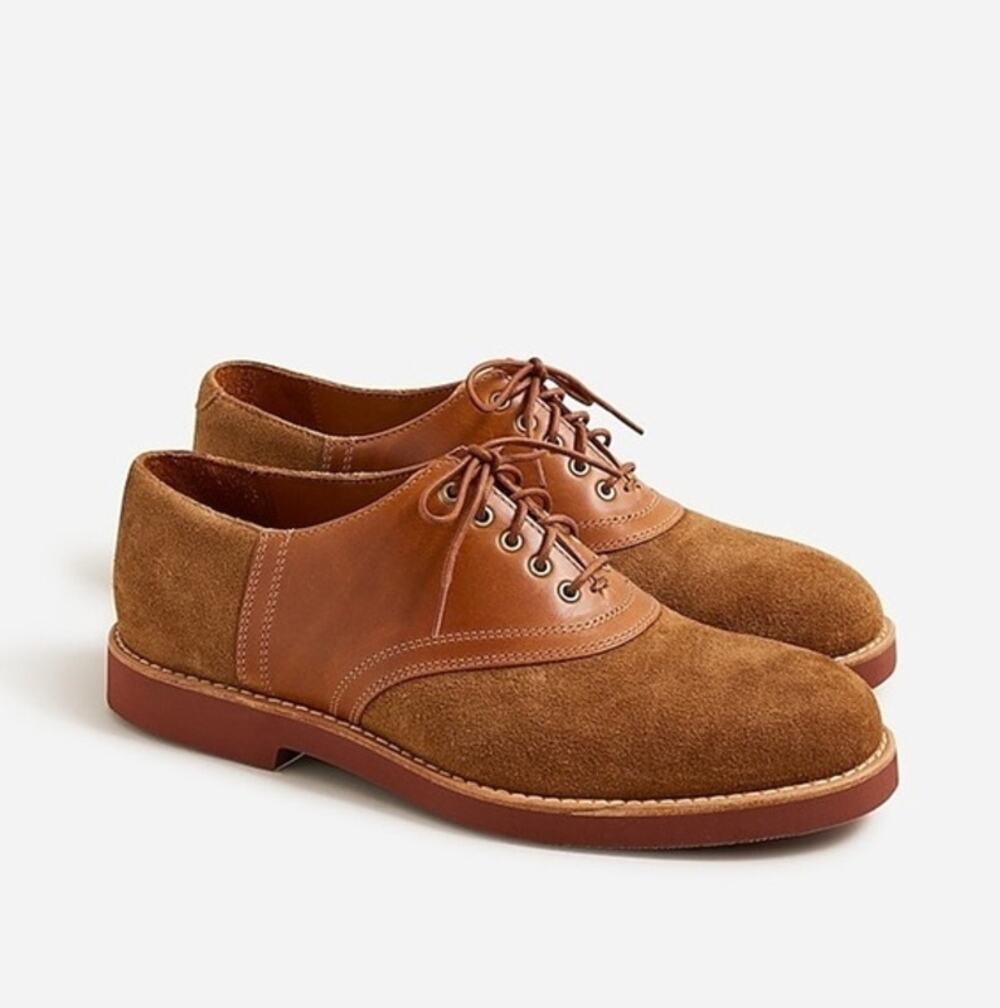 J. CREW Saddle Shoes in Leather and English Suede Tan Brown Sz 11 $198